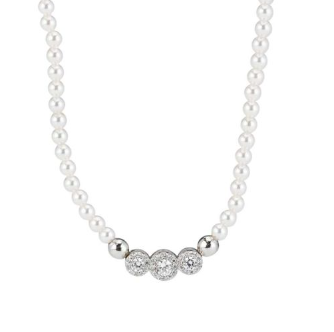 BOCCADAMO - Collana di perle con centrale a tre cestelli di zirconi bianchi