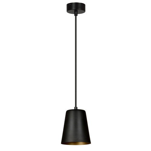 Sospensione 1 Luce Milargo In Acciaio Nero Con Paralume A Cono In Nero E Oro