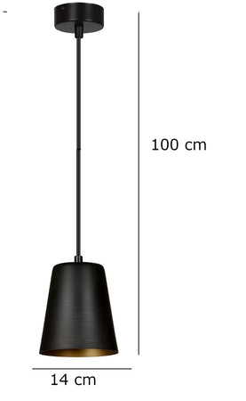 Sospensione 1 Luce Milargo In Acciaio Nero Con Paralume A Cono In Nero E Oro