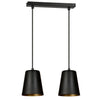 Lampadario 2 Luci Milargo In Acciaio Nero Con Paralumi A Cono In Nero E Oro