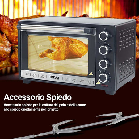 Forno Fornetto Elettrico Ventilato 38 litri 1600W Luce Interna Timer Girarrosto