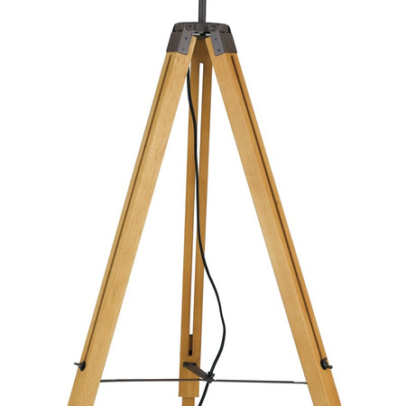 Piantana Treppiedi Legno di Ciliegio Paralume Tessuto Bianco Lampada da Terra Moderna E27