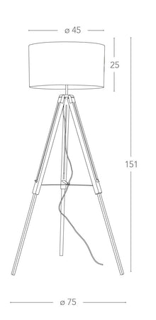 Piantana Treppiedi Legno di Ciliegio Paralume Tessuto Bianco Lampada da Terra Moderna E27