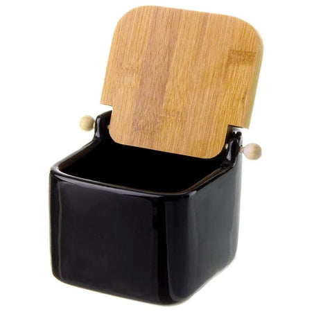 Barattolo Ceramica Tappo Legno Bambu Sale Zucchero Caffe Saliera 0,7lt Nero