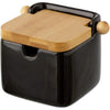 Zuccheriera Barattolo Ceramica Tappo Legno Bambu Sale Zucchero Caffe 0,7lt Nero