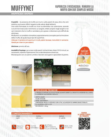 Abichem 1lt MUFFYNET mufficida rapito per la rimozione di muffa su pareti