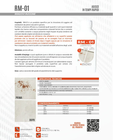 Abichem 1lt RM-01 detergente per la rimozione di ruggine ed ossidazioni da pietre naturali
