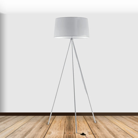 Piantana Treppiedi Bianca Metallo Paralume Tessuto Lampada da Terra Moderna E27