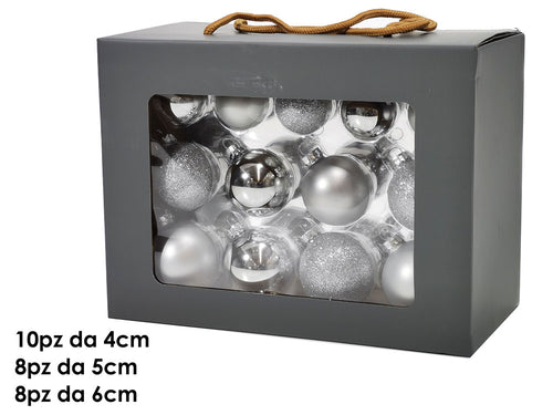 Set 26 Palle di Vetro Misure Assortite Silver