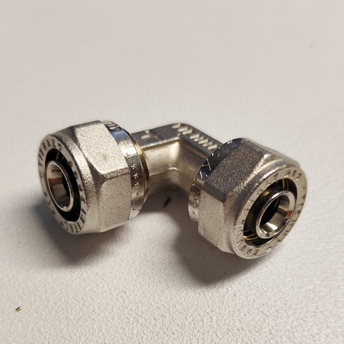 Raccordo 26x26mm curvo gomito doppio a stringere per tubo multistrato