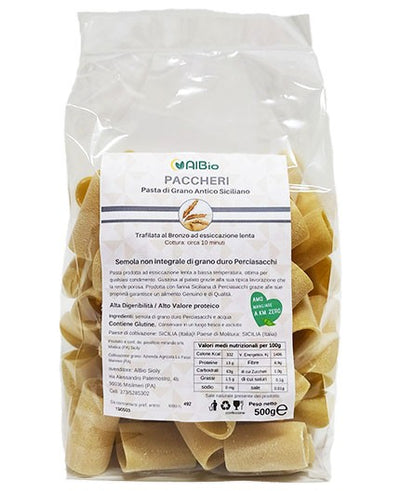Pasta Paccheri calamarete Artigianale Di Grano Antico Siciliano 500gr. Perciasacchi Trafilata Al Bronzo Khorasan