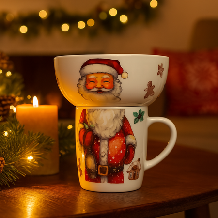 Ciotola + Tazza di Natale in porcellana per decorazioni natalizie set colazione