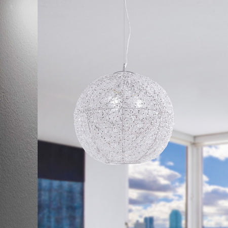 I-ASTRA/S45 - Lampadario Sospeso Moderno Sferico Cristalli Fili Alluminio Intrecciati E27