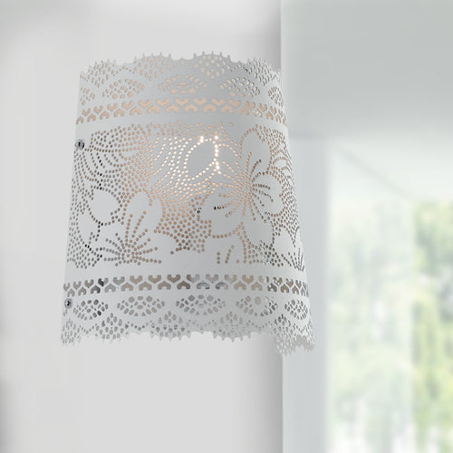 Applique Classica Bianco Opaco Forato Pizzo Lampada da Parete E14