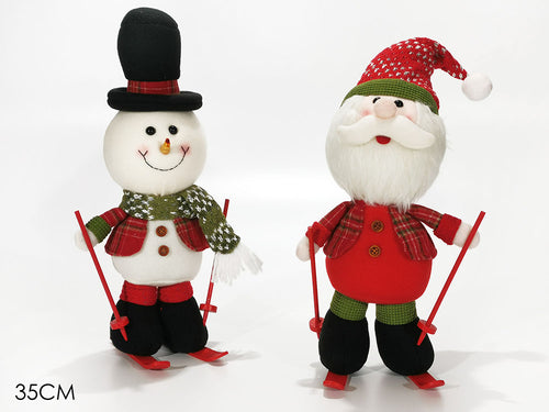 Personaggio Natalizio con Scii 35cm 2 Assortimenti