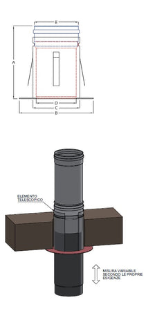 Raccordo a soffitto telescopico da 120mm con innesto per tubo inox per stufa a legna