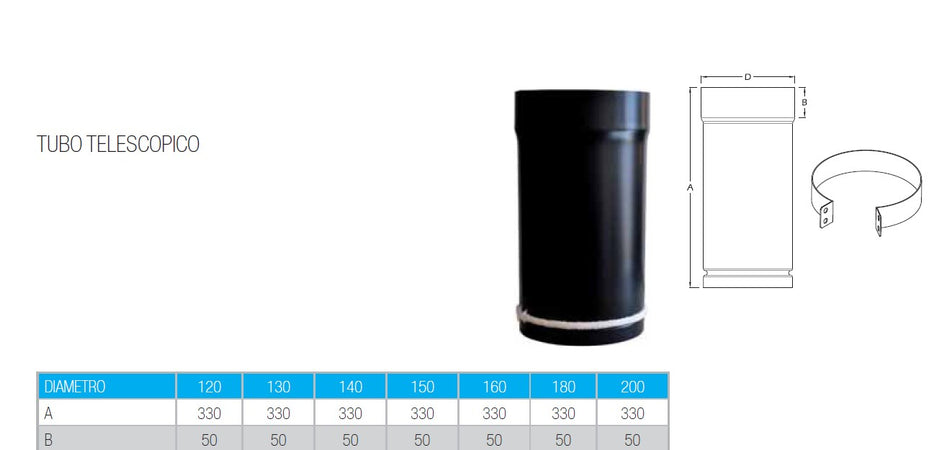 Tubo nero telescopico da 120mm per stufa a legna