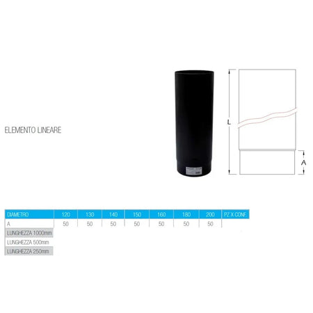 Tubo nero diametro 18cm lunghezza 100cm per stufa a legna in acciaio al carbonio