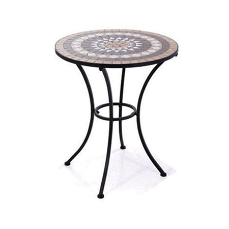 Set "Mosaico" Tavolino tondo con poltrone e decoro in ceramica ed acciaio verniciato a polvere per giardino veranda