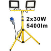 Faretto LED Professionale da cantiere con treppiede telescopico Giallo e spina industriale CEE - 60 e 100 Watt - ElettroWatt.eu