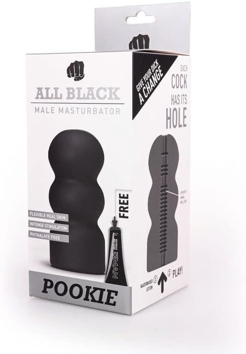 Masturbatore uomo All Black Pookie Male Masturbator Real Skin Touch 17 cm