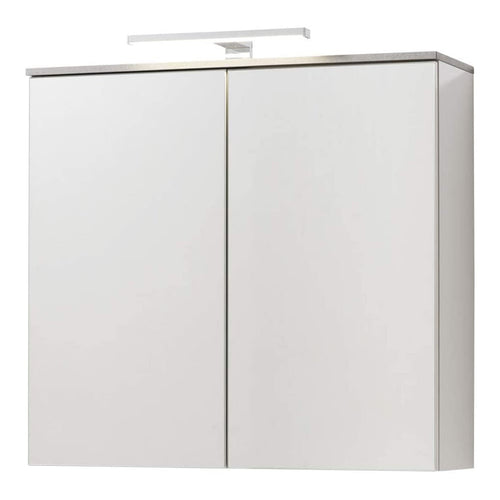 Pensile da Bagno Galaverna Bianco Lucido e Cemento con 2 ante Specchiate con Lampade a LED