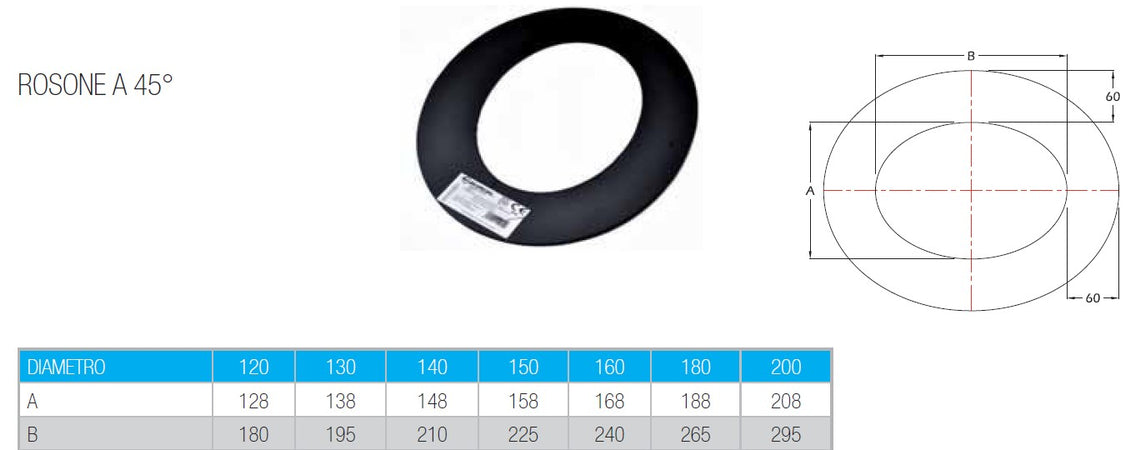 Rosone ellittico a 45 gradi per stufa a legna