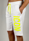 Bermuda bianco con logo fluo