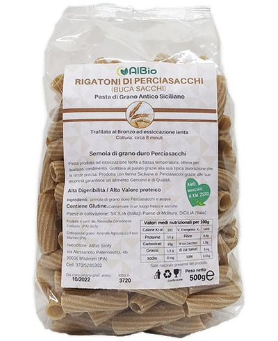 Pasta Rigatoni Artigianale Di Grano Antico Siciliano 500gr. Perciasacchi Trafilata Al Bronzo Khorasan