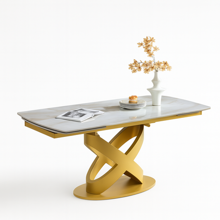 Tavolo "Sirius" con struttura in metallo e piano in ceramica, design moderno, 160/240 x 90 x h 75 cm