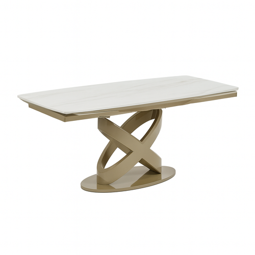 Tavolo Sirius con struttura in metallo e piano in ceramica, design moderno, 160/240 x 90 x h 75 cm