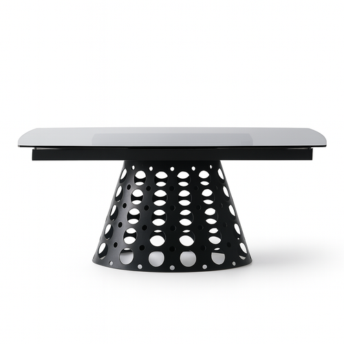 Tavolo Proxima con gambe in ferro e piano in vetro, design moderno 180/260 x 90 x h 75 cm