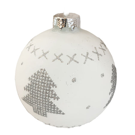 15 palline per albero di natale in vetro bianco ed argento da Ø 10 cm pendaglio decorato