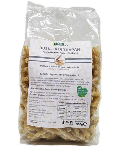 Pasta Busiata di trapani Artigianale Di Grano Antico Siciliano 500gr. Perciasacchi Trafilata Al Bronzo Khorasan