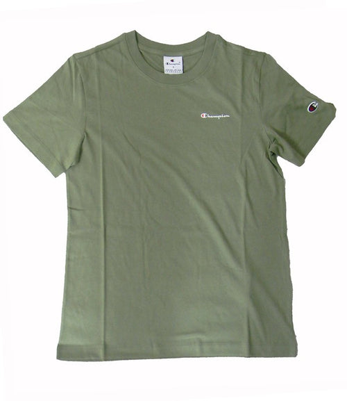 Champion TEE Light Cotton Jersey Donna Logo Piccolo Cotone Verde Militare