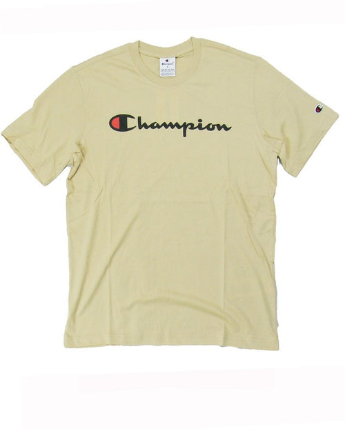 Champion TEE Light Cotton Jersey Uomo Logo Grande Cotone Beige