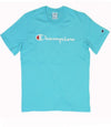 Champion TEE Light Cotton Jersey Uomo Logo Grande Cotone Celeste