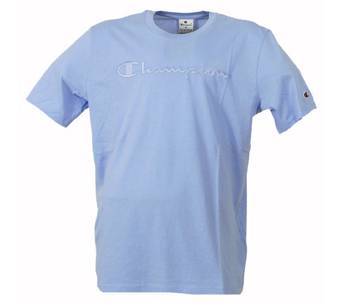Champion SS TEE Light Cotton Jersey Uomo Logo Grande Cotone Celeste