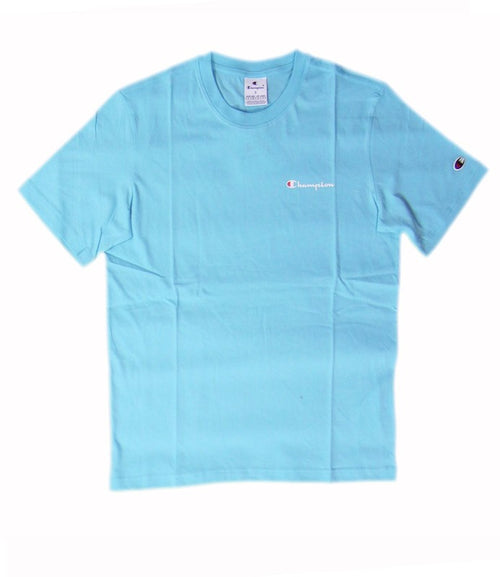 Champion SS TEE Light Cotton Jersey  Uomo Logo Piccolo Cotone Celeste