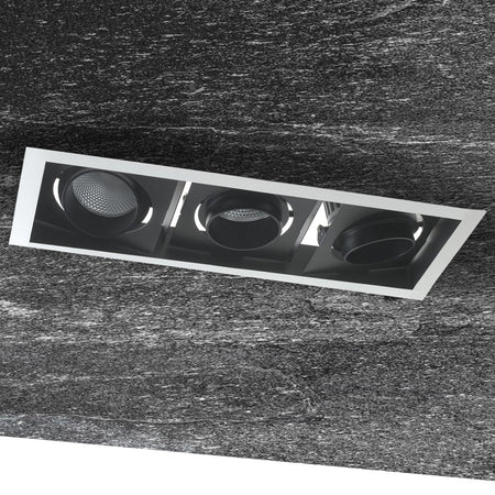 Faretto Nero Bianco 3 Luci Orientabili Incasso Controsoffittatura Led 135 watt 4000 kelvin