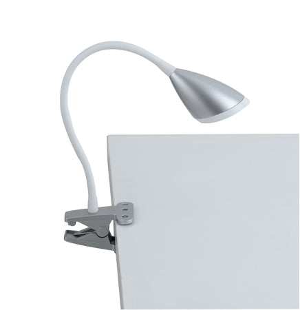 Lume con Pinza Silicone Flessibile paralume Metallo Argento Lampada Led 3,2 watt Luce Naturale