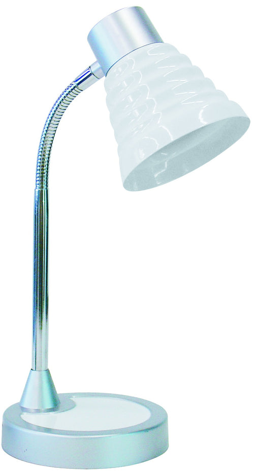 Lampada per Scrivania Orientabile paralume Plastica Bianca base Metallo E14
