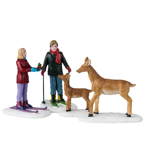 Personaggi per villaggio di Natale Fauna selvatica amichevole Set Da 4, in resina