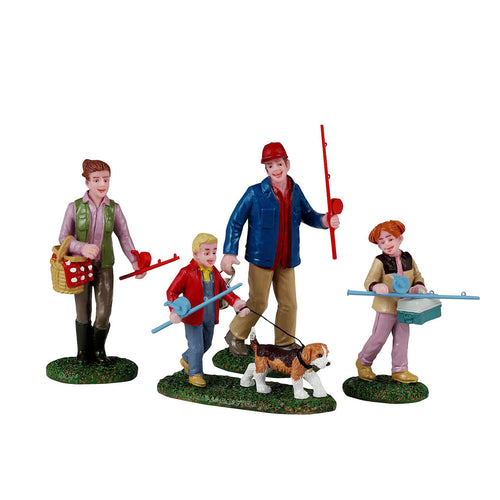 Personaggi per villaggio di Natale Giornata di pesca in famiglia in resina