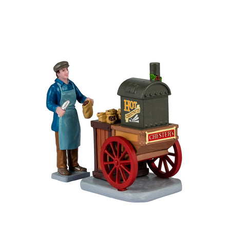 Personaggi per villaggio di Natale " Le caldarroste piccanti di Chester" in resina