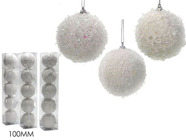 Set 5 palle 100mm bianco con glitter
