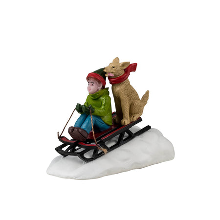 Personaggi per villaggio di Natale "Doggone Downhill Sledding" in Resina