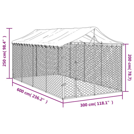 Cuccia per Cani Gati da Esterno Tetto Argento 3x6x2,5 m Acciaio Zincato