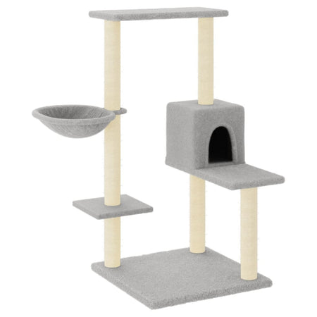 Albero per Gatti con Tiragraffi in Sisal Legno e Peliche Grigio Chiaro Alto 95cm