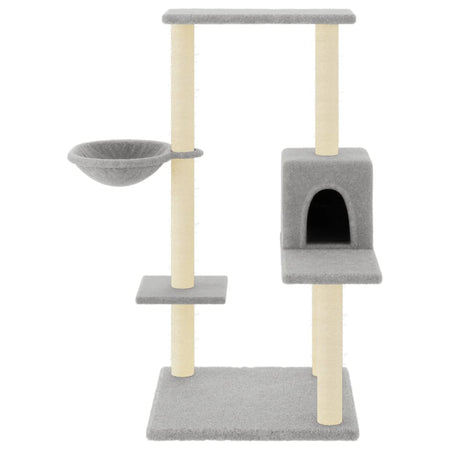 Albero per Gatti con Tiragraffi in Sisal Legno e Peliche Grigio Chiaro Alto 95cm